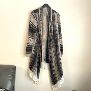 Lace bottom long cardigan